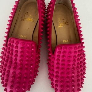 CHRISTIAN LOUBOUTIN PINK LEATHER SPIKE SHOES FLATS 5.5